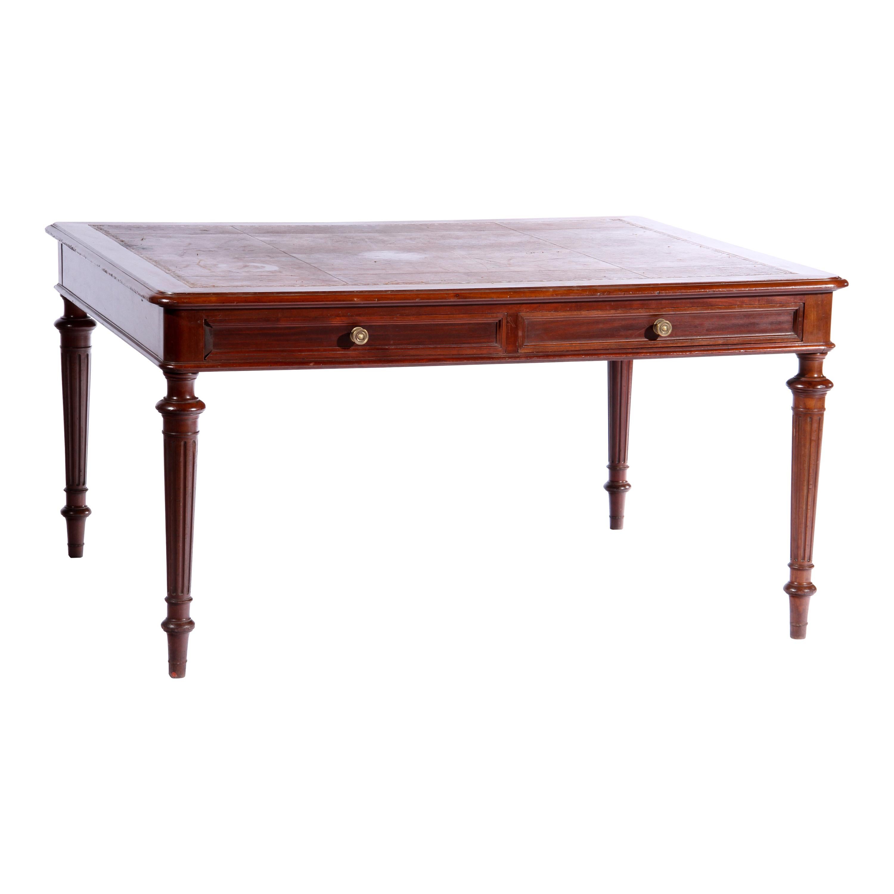 Late 19th century mahogany partners writing table, with leather inset.