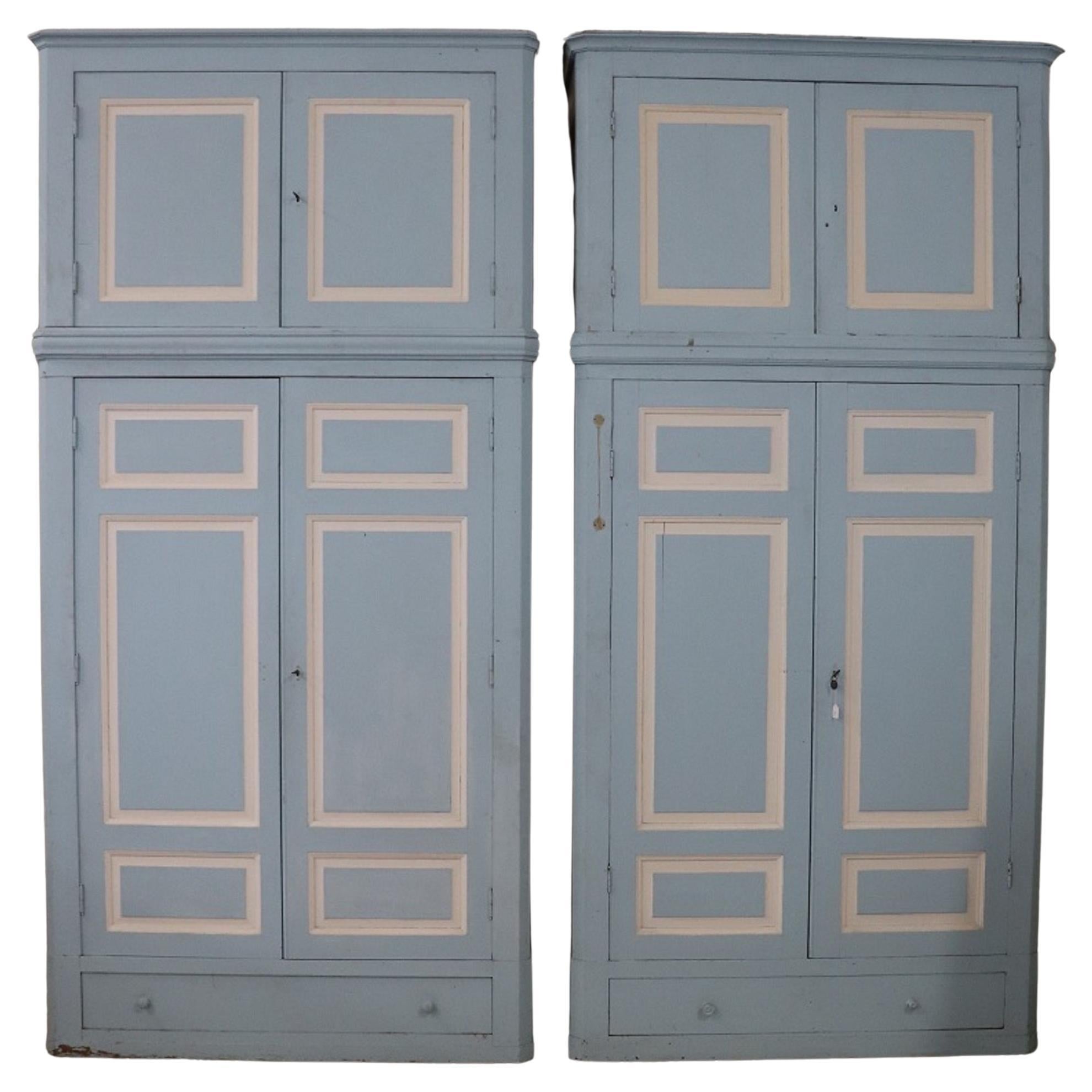 19th Century Majestic Pair of Antique Wardrobes in Lacquered Fir and Poplar Wood