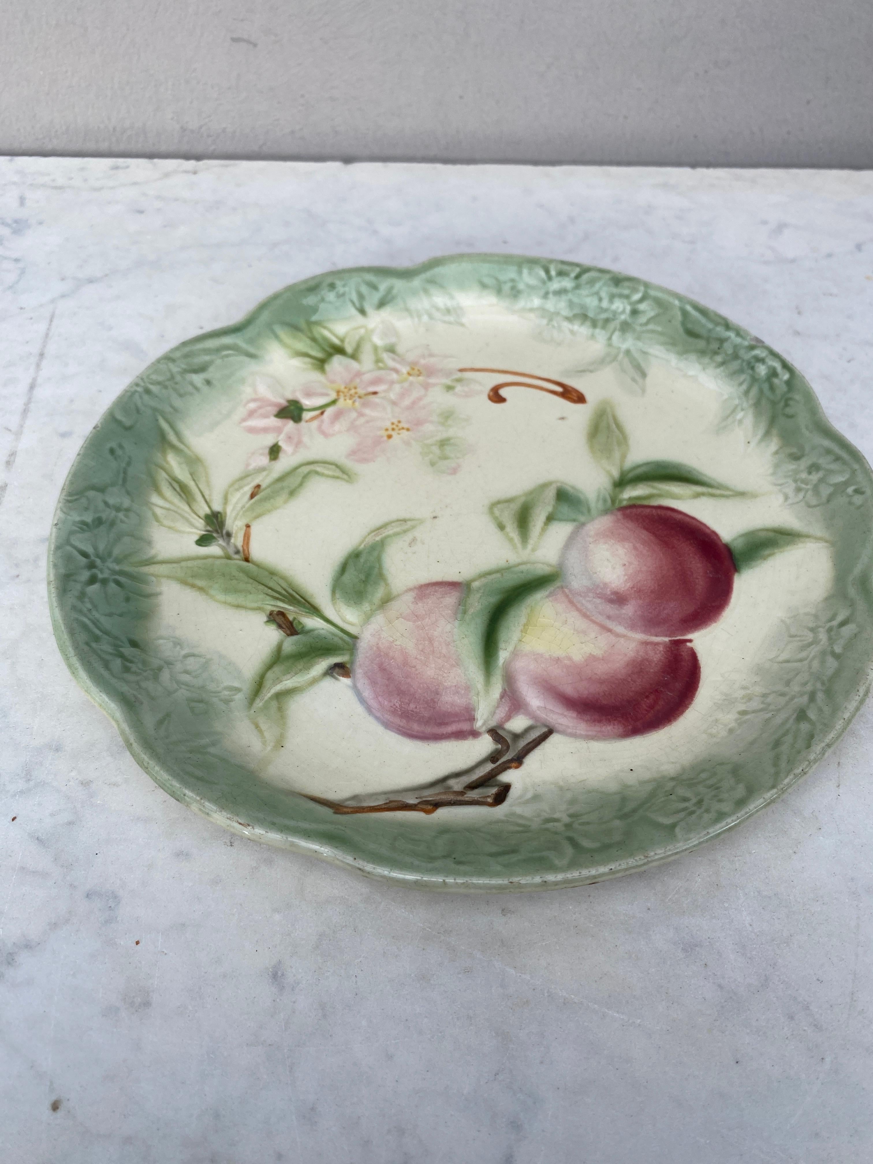 Rustic 19th Century Majolica Apples Plate Choisy Le Roi For Sale