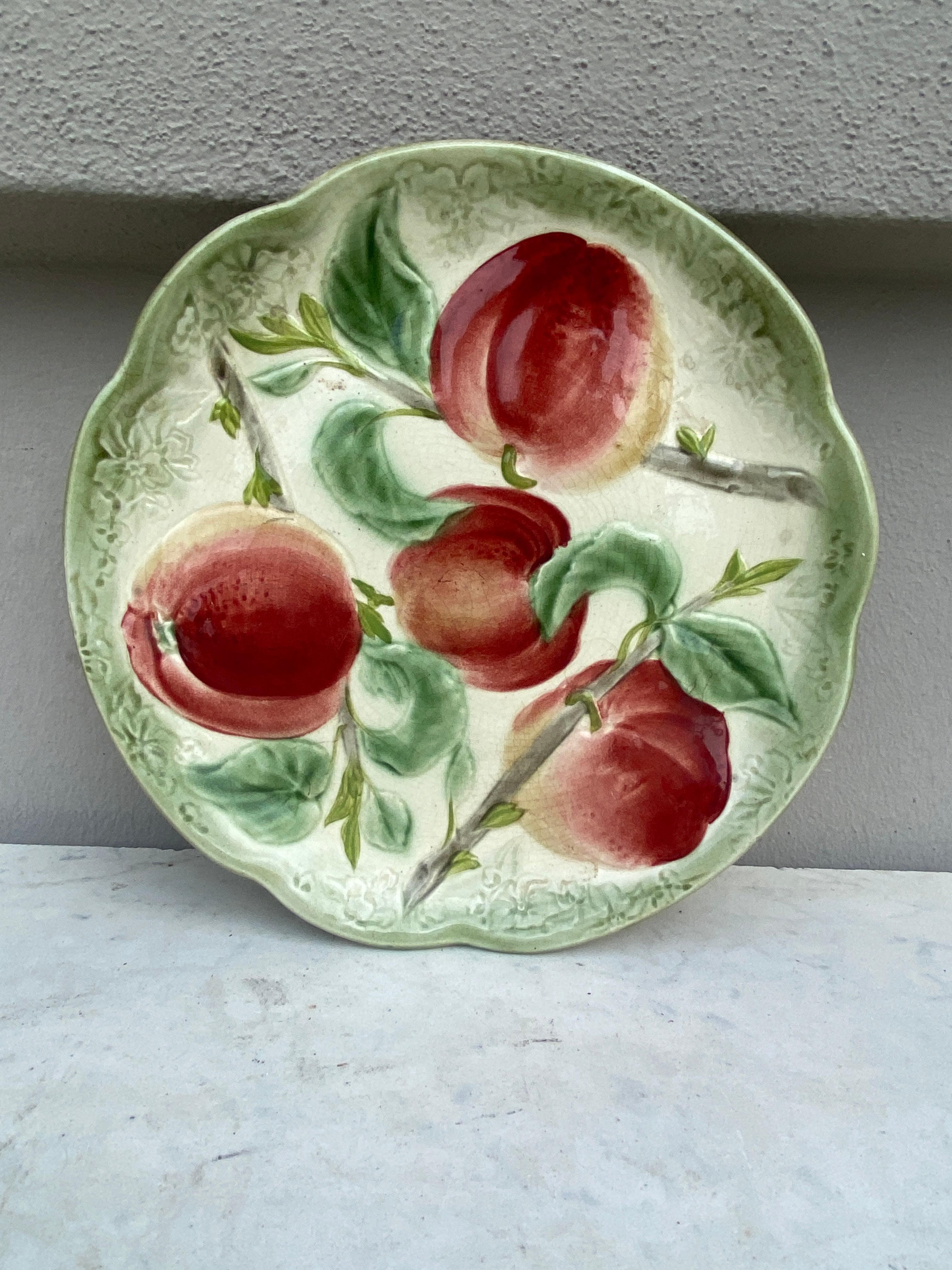 Rustic 19th Century Majolica Apples Plate Choisy Le Roi