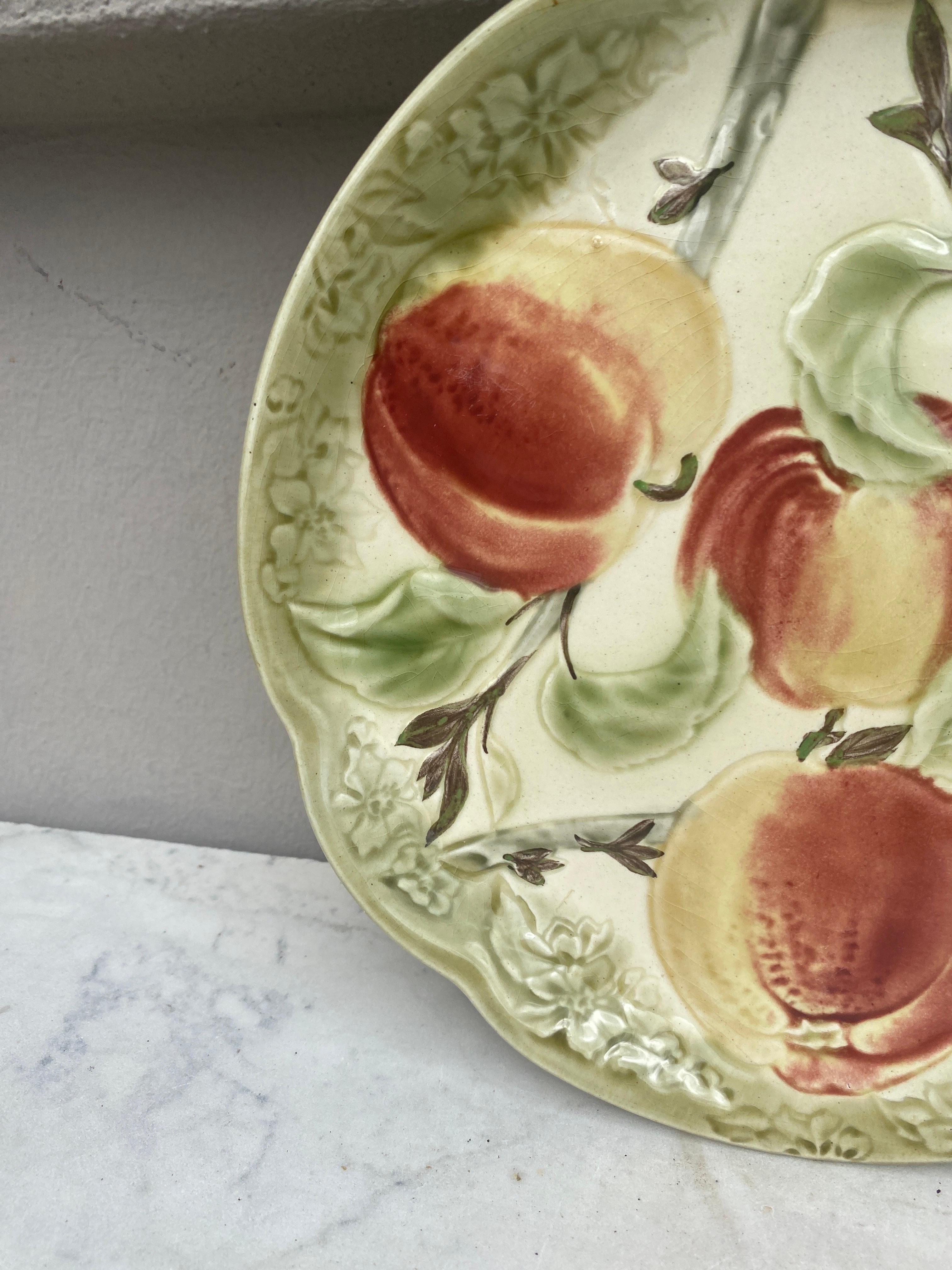 French 19th Century Majolica Apples Plate Choisy Le Roi For Sale