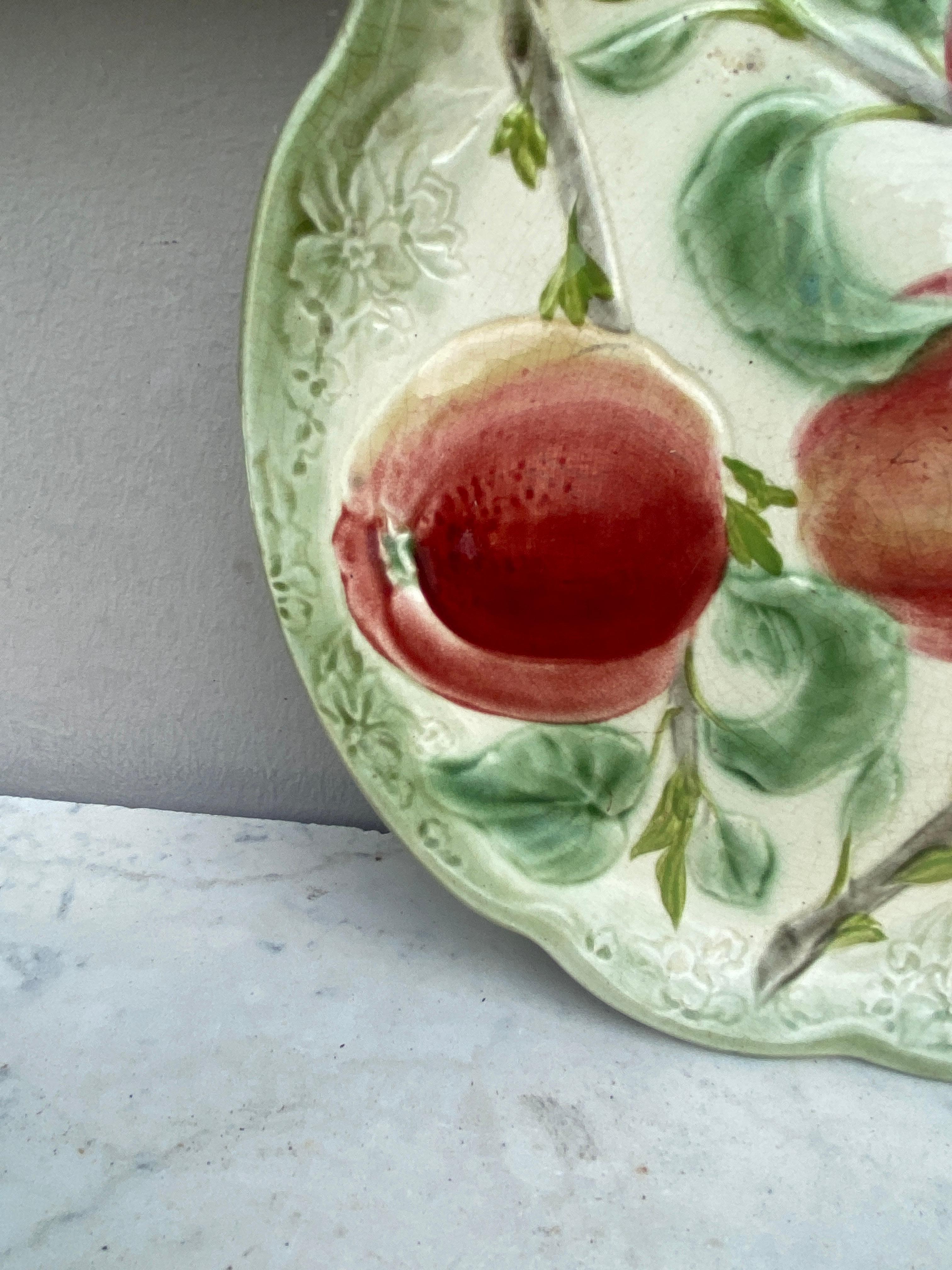 French 19th Century Majolica Apples Plate Choisy Le Roi