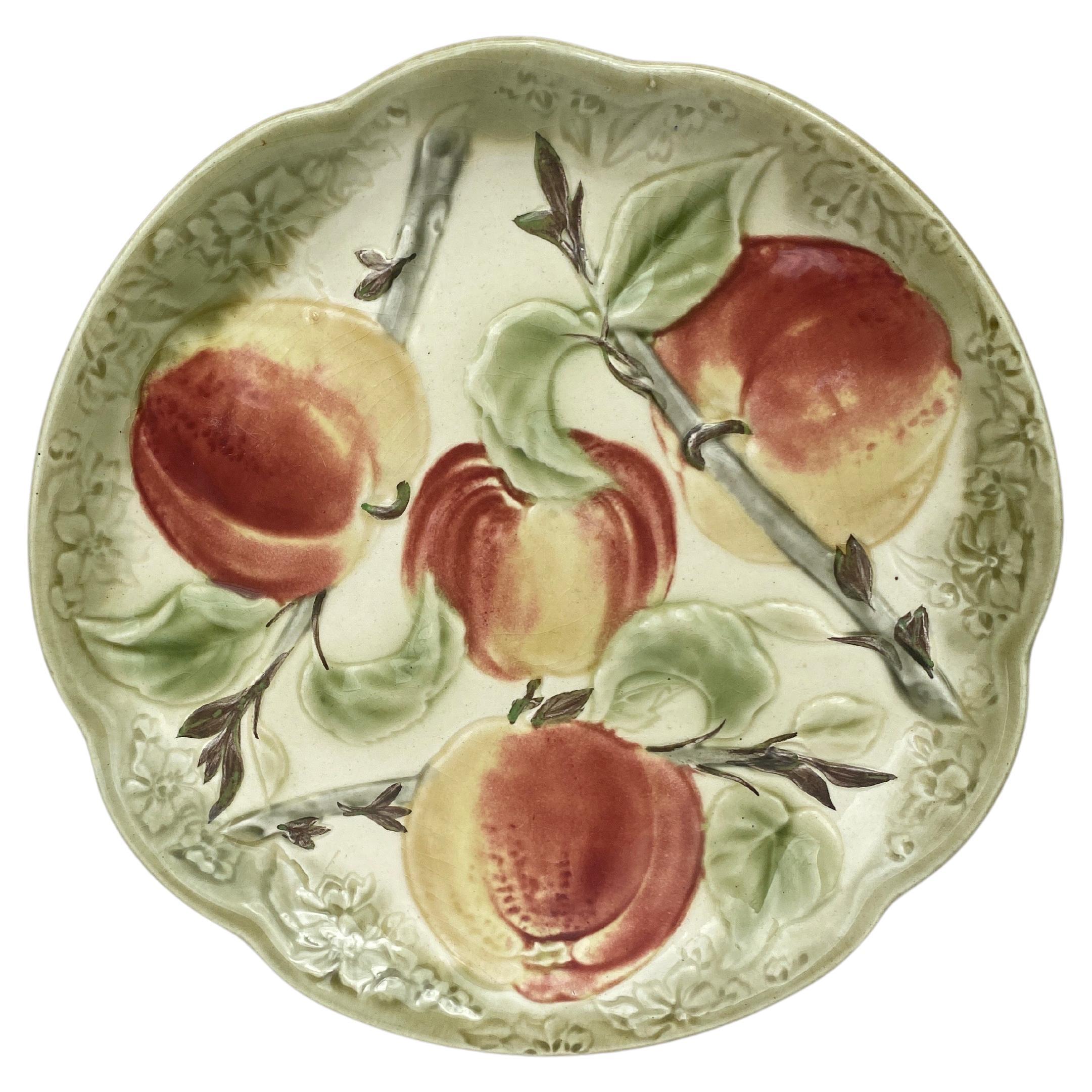 19th Century Majolica Apples Plate Choisy Le Roi For Sale