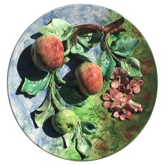 19th Century Majolica Apples Wall Platter Longchamp