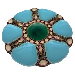 Victorian Majolica Aqua Oyster Plate by Minton, Ceramic, England, 1880