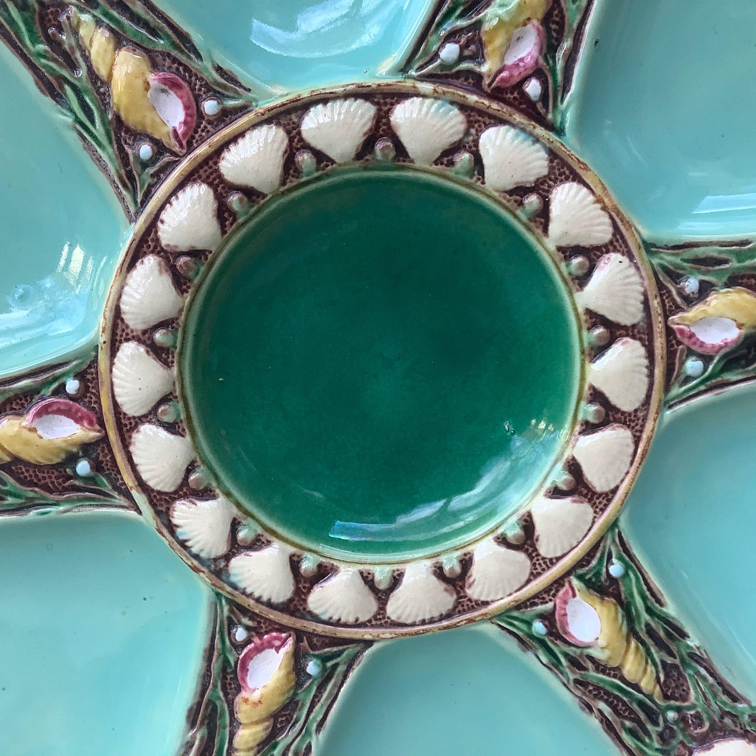 Victorian 19th Century Majolica Aqua Oyster Plate Minton