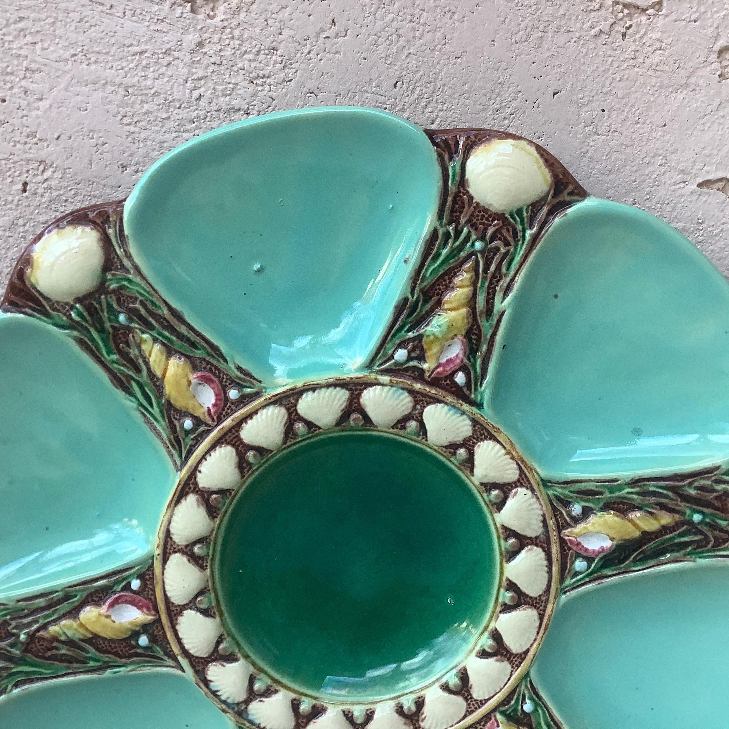 English 19th Century Majolica Aqua Oyster Plate Minton