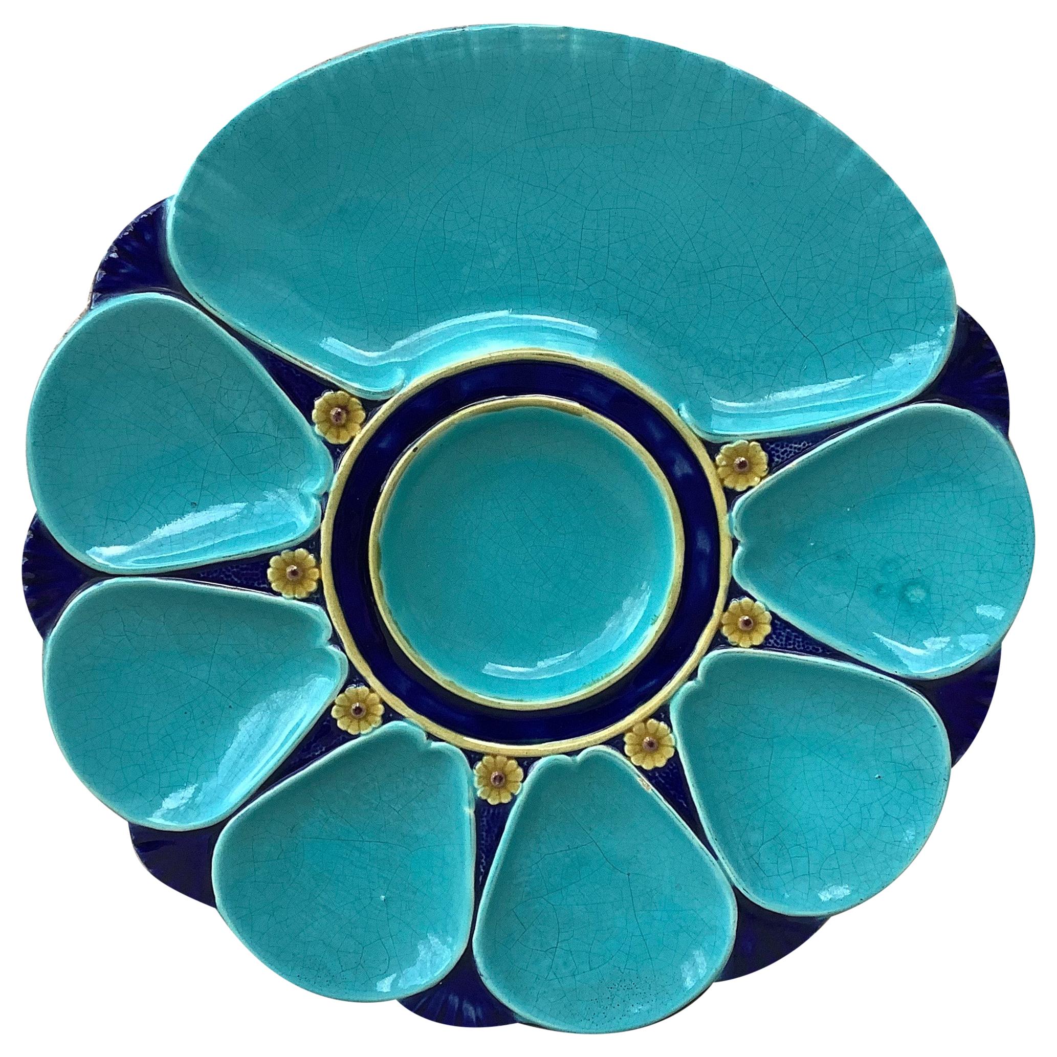 English 19th Century Majolica Aqua Oyster Plate Minton