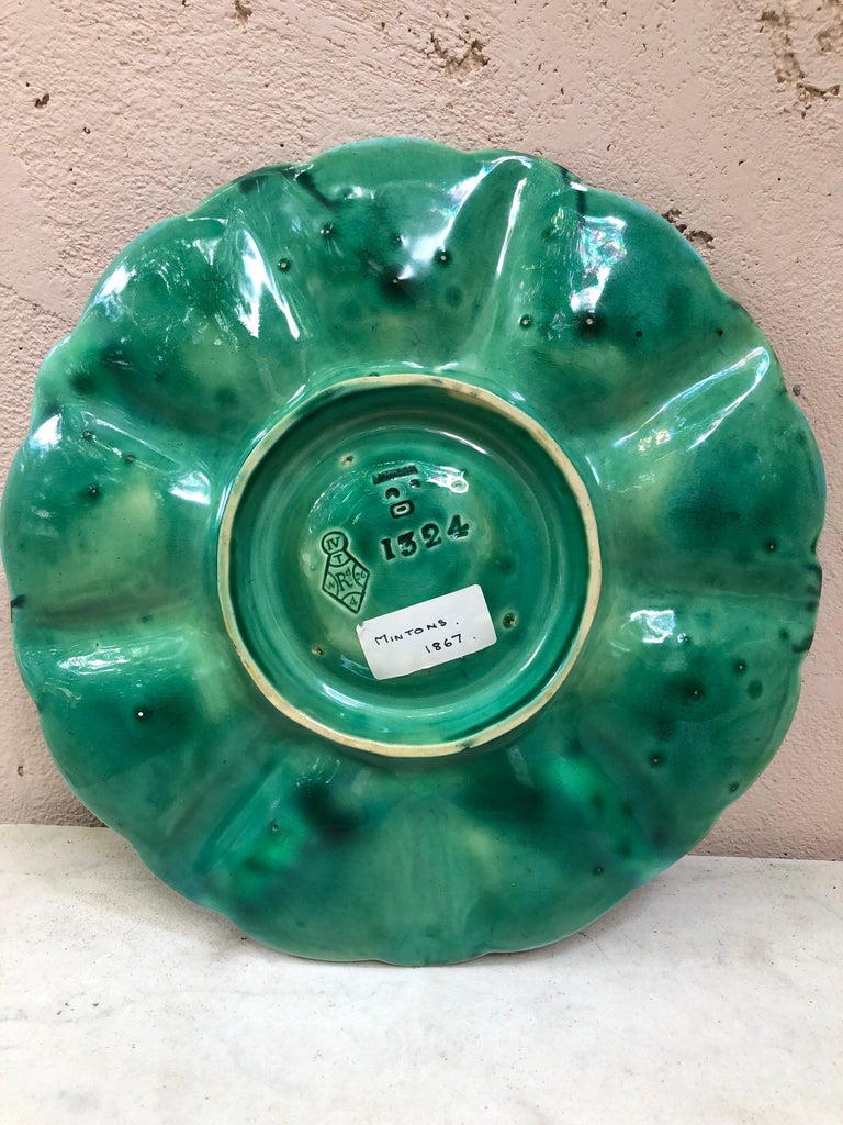 19th Century Majolica Aqua Oyster Plate Minton In Good Condition For Sale In Austin, TX
