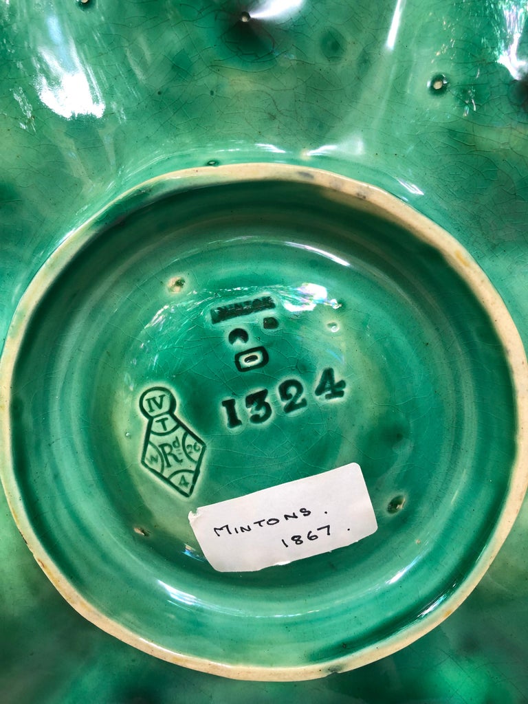 Mid-19th Century 19th Century Majolica Aqua Oyster Plate Minton For Sale