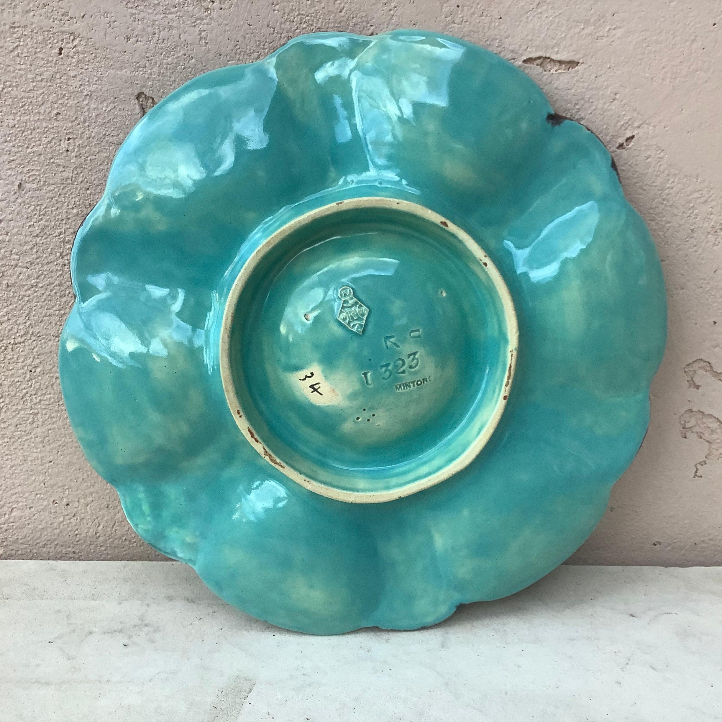 Ceramic 19th Century Majolica Aqua Oyster Plate Minton