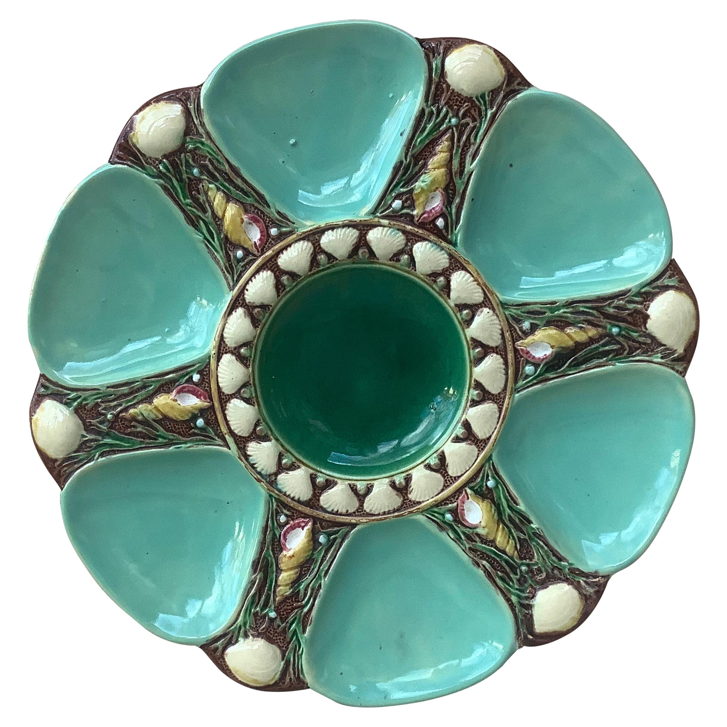 19th Century Majolica Aqua Oyster Plate Minton