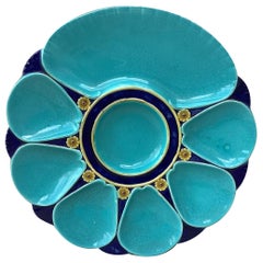 assiette à huître Aqua du 19ème siècle en majolique Minton