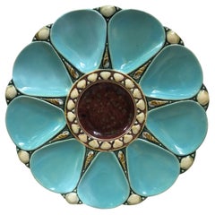 19th Century Majolica Aqua Oyster Plate Minton
