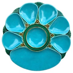 19. Jahrhundert Majolika-Aqua-Austernteller Minton
