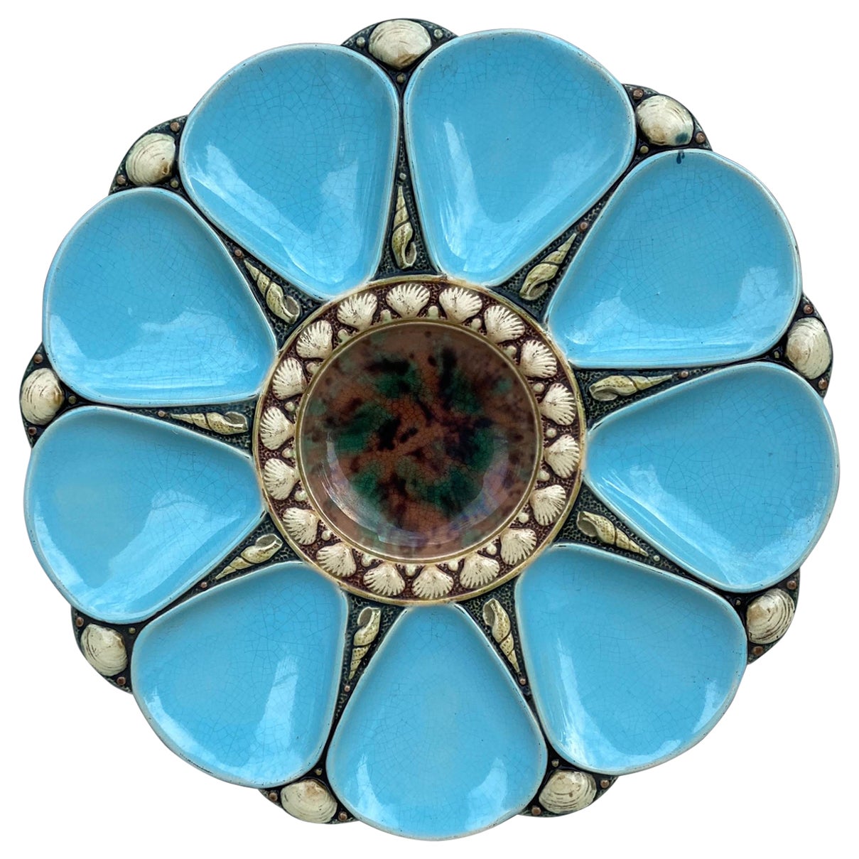 19th Century Majolica Aqua Oyster Plate Minton