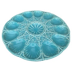 19th Century Majolica Aqua Shell Oyster Platter Sarreguemines