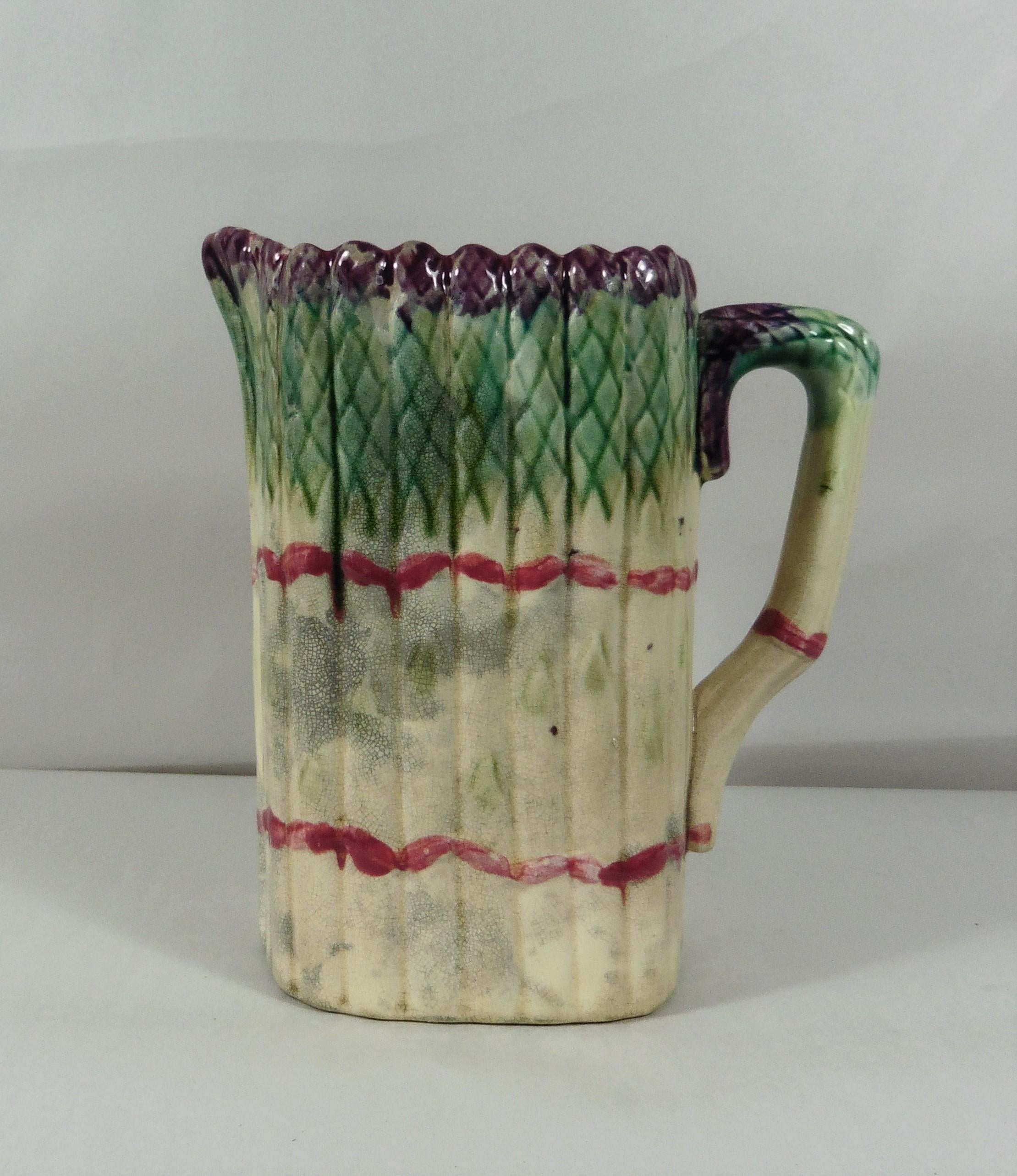 Rustic 19th Century Majolica Asparagus Pitcher Onnaing