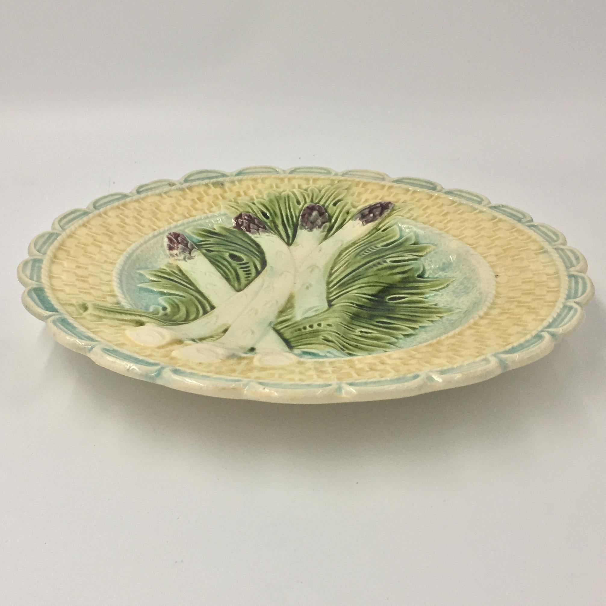 French majolica Asparagus plate  tray majolica  hand painted Asparagus serving platter  9 x 14 plate French country