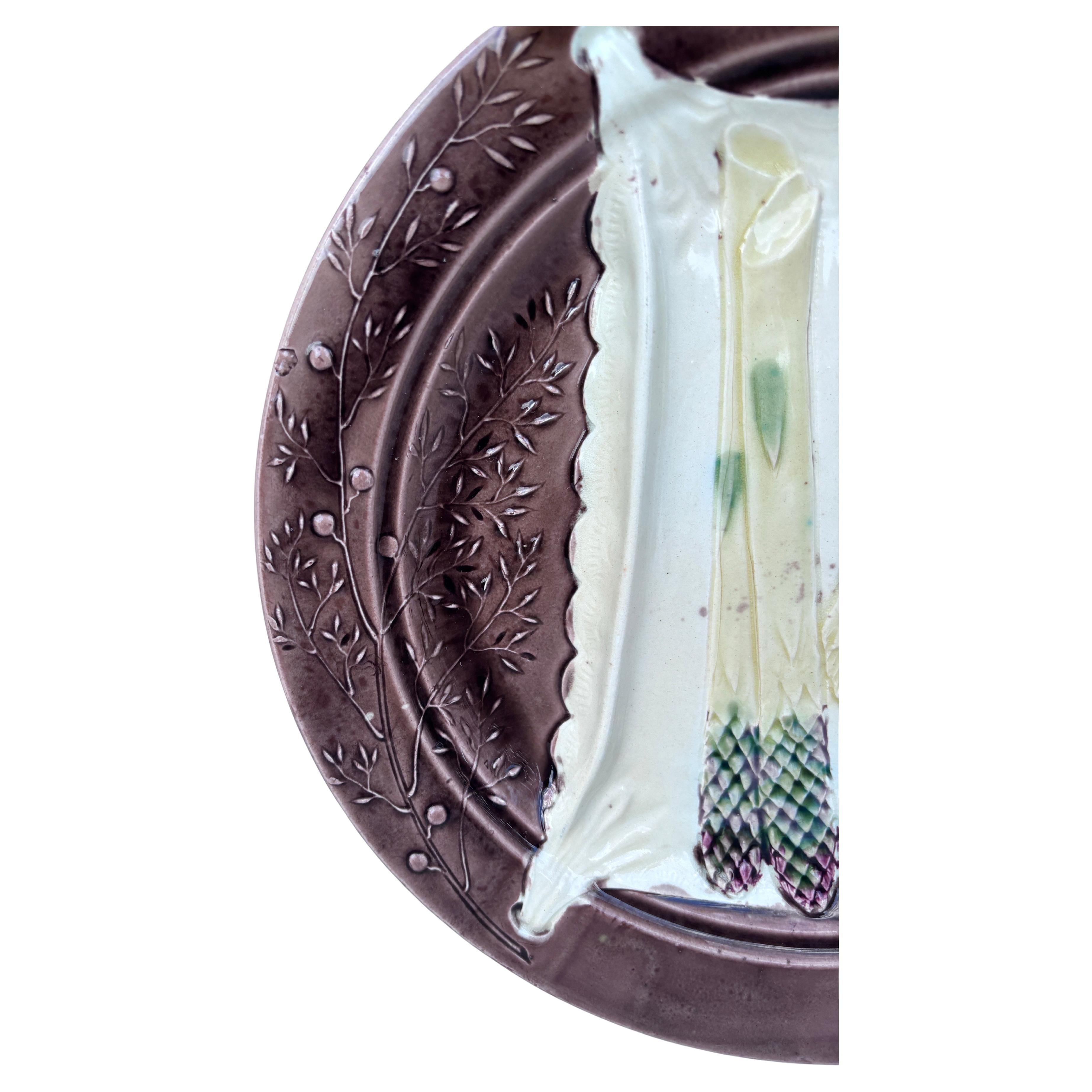 Aesthetic Movement 19th Century Majolica Asparagus Plate Luneville For Sale