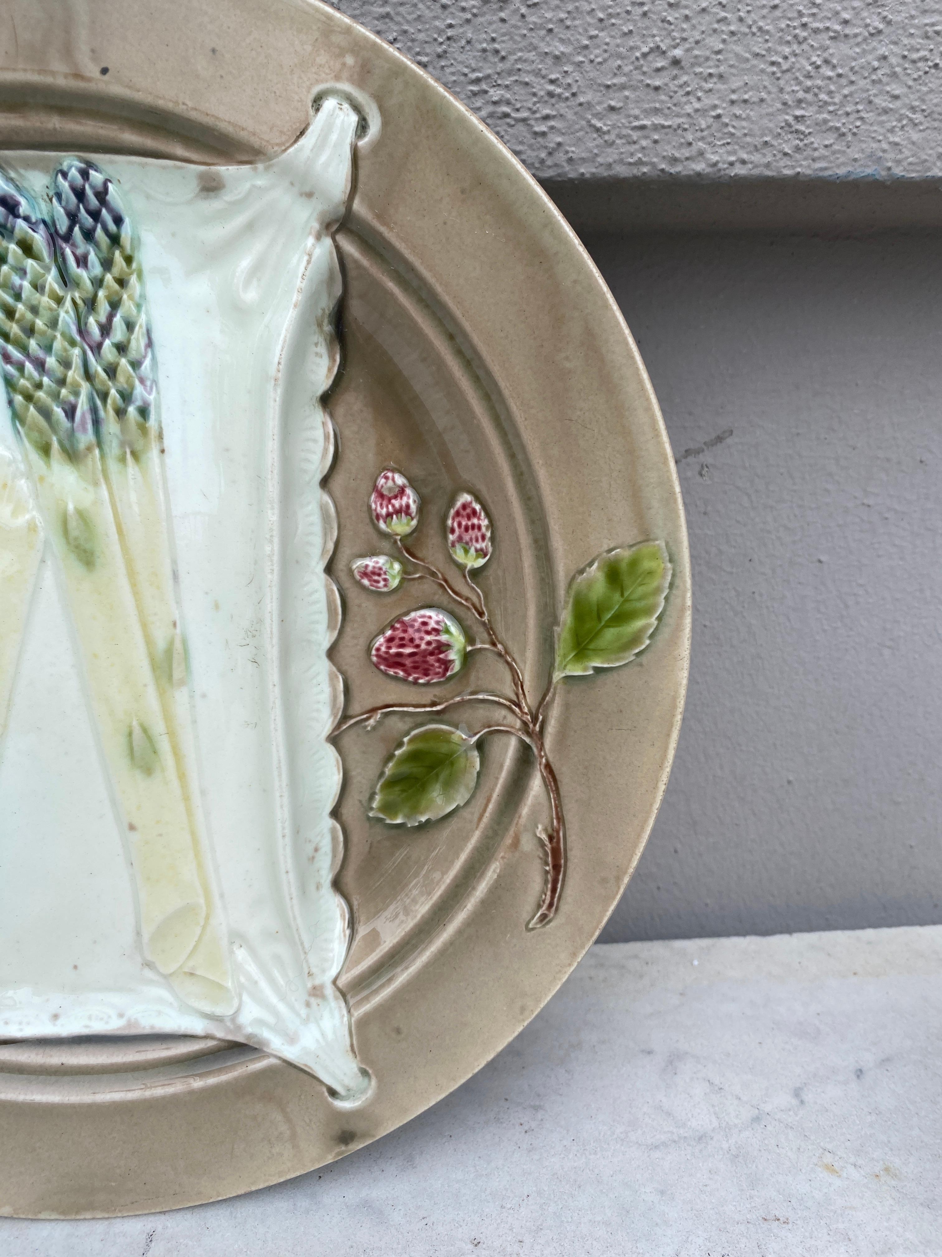 French 19th Century Majolica Asparagus Plate Luneville For Sale