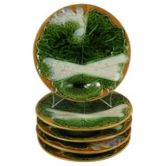 19th Century Majolica Asparagus Plate with Cabbage Leaves Creil & Montereau