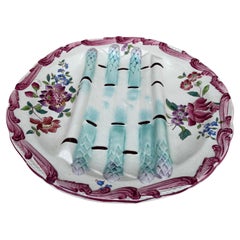 19th Century Majolica Asparagus Plate with Flowers Longchamp