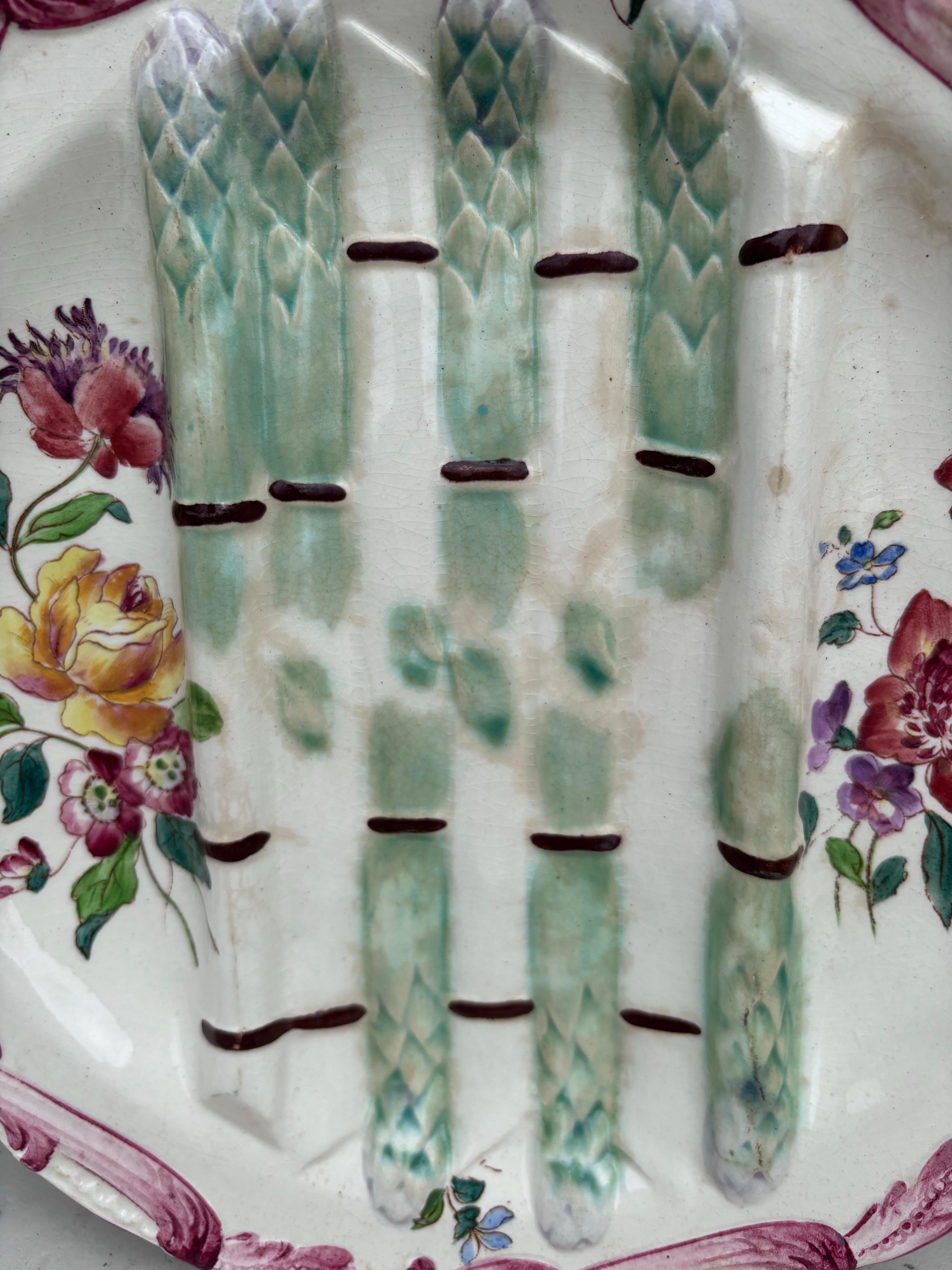 Rustique Assiette à asperges Longchamp du 19ème siècle en vente