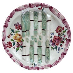 19th Century Majolica Asparagus Plate with Flowers Longchamp