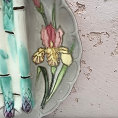19th Century Majolica Asparagus Plate with Iris Longchamp, circa 1890
