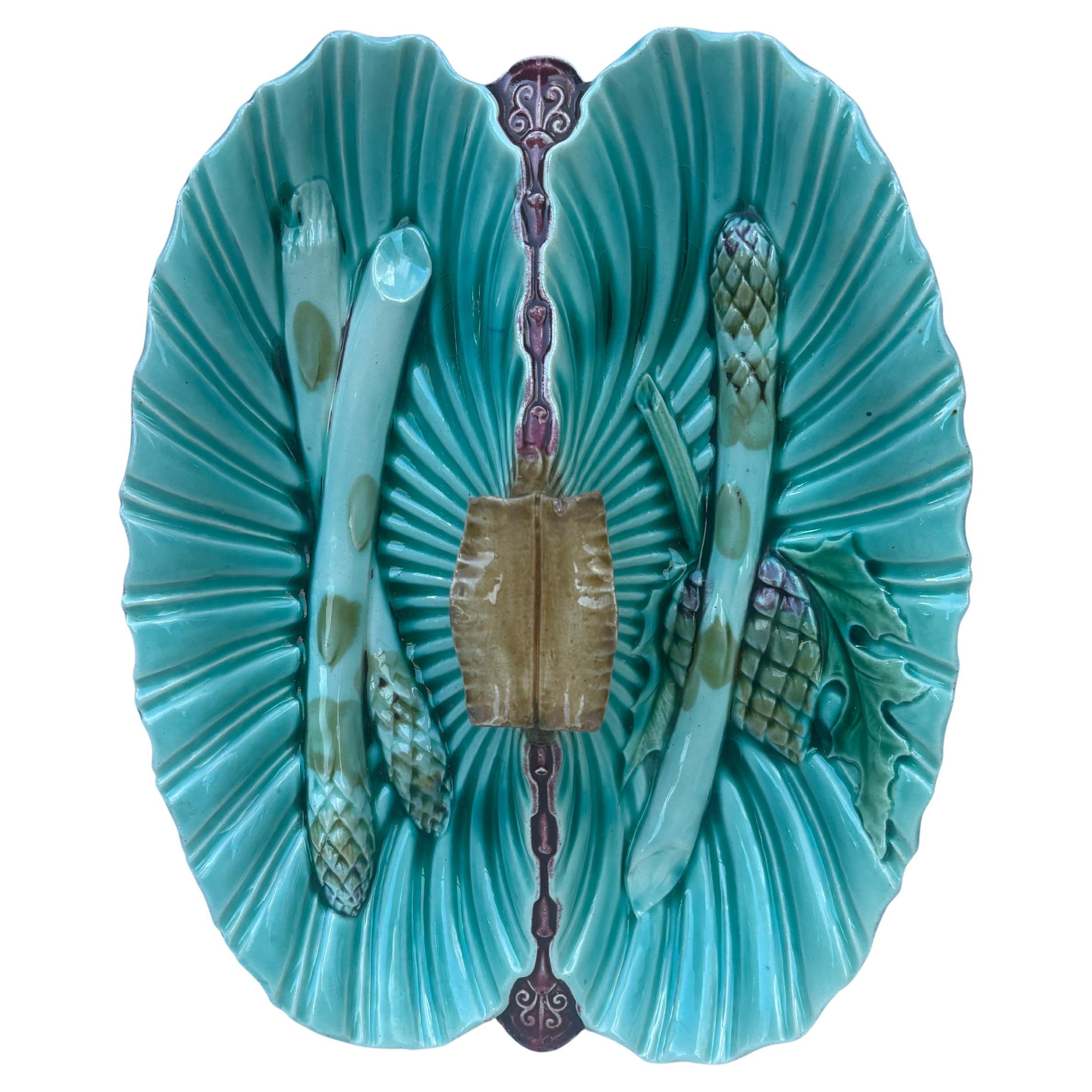 19th Century Majolica Asparagus Platter Luneville