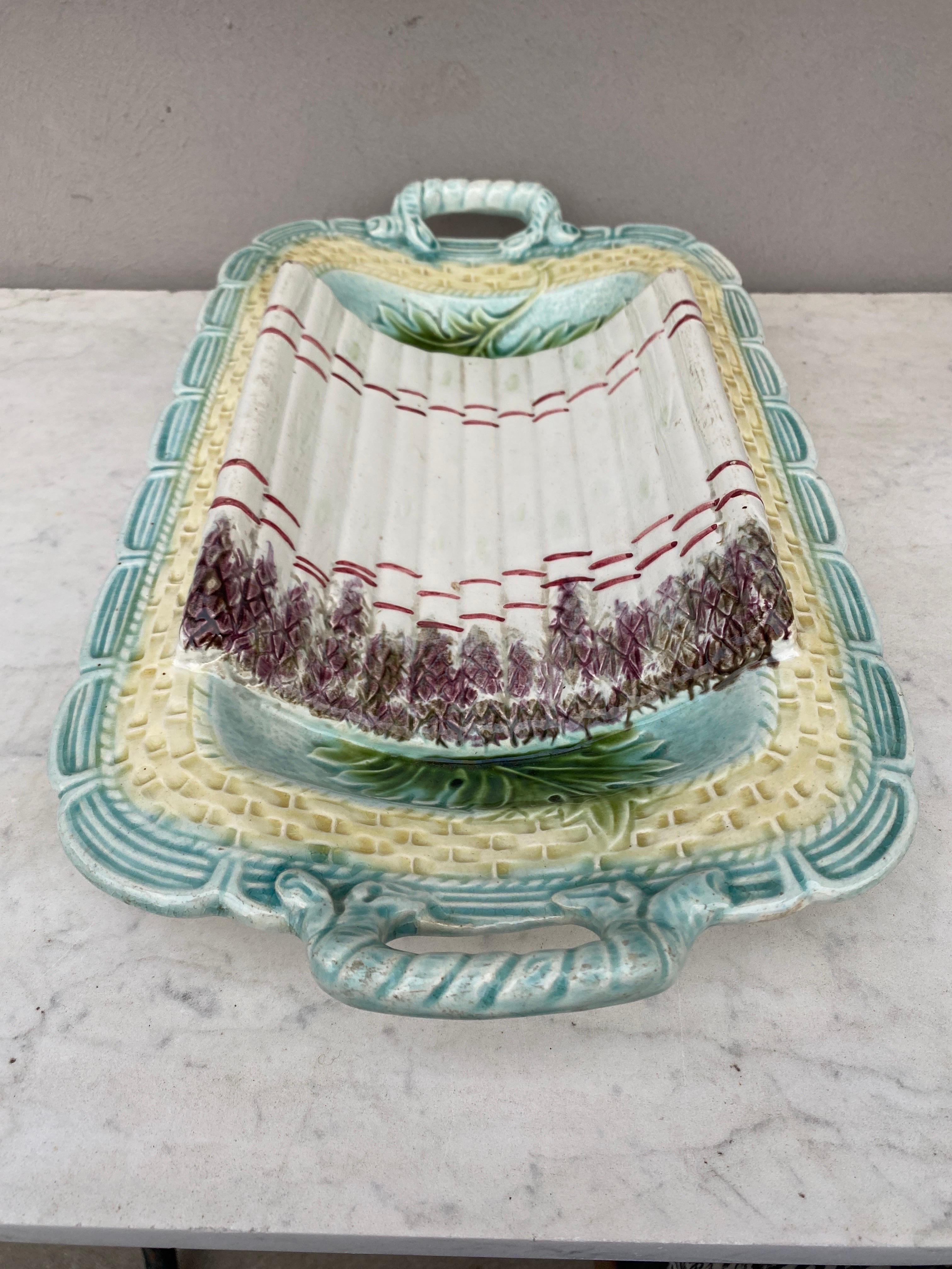 19th Century Majolica Asparagus Platter Salins In Good Condition For Sale In Austin, TX