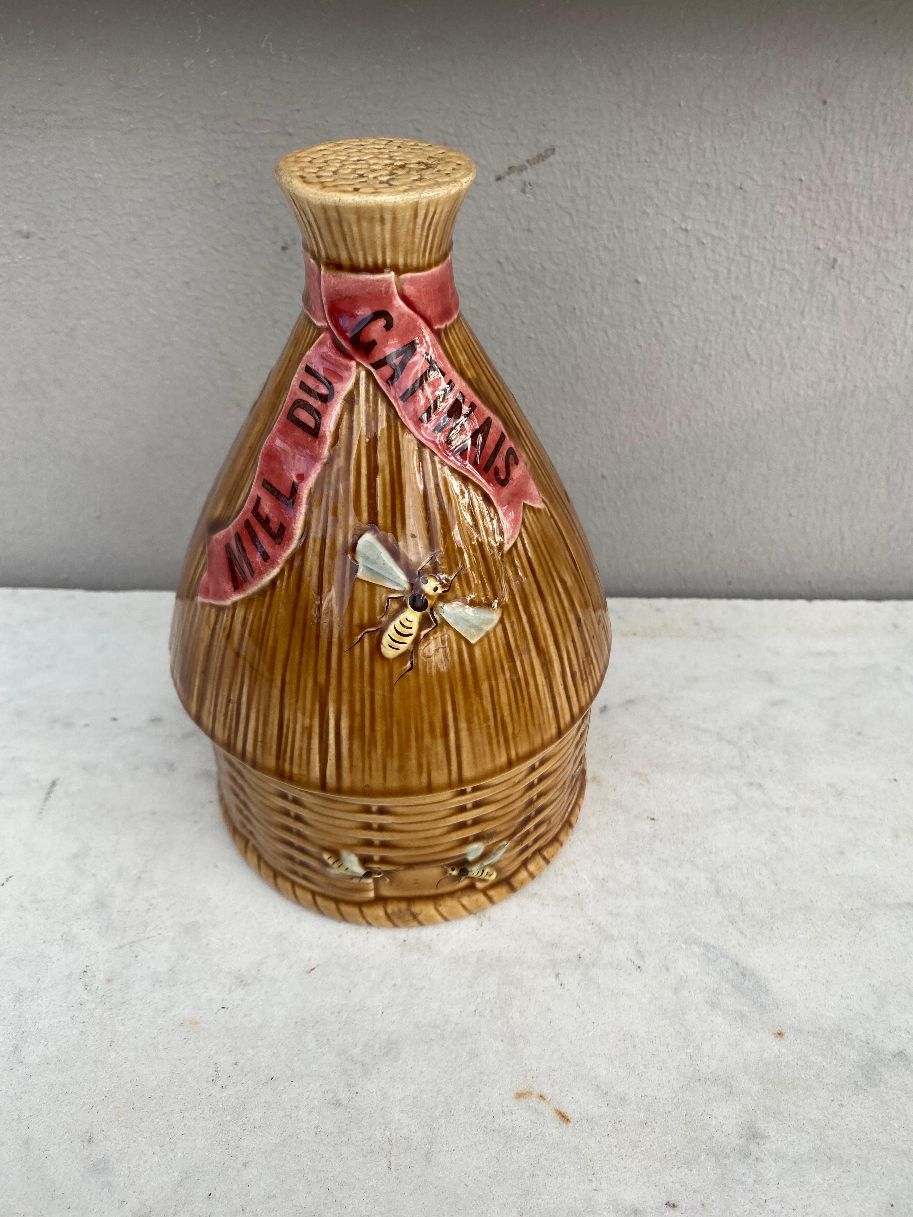 French 19th Century Majolica Beehive Honey Pot Luneville