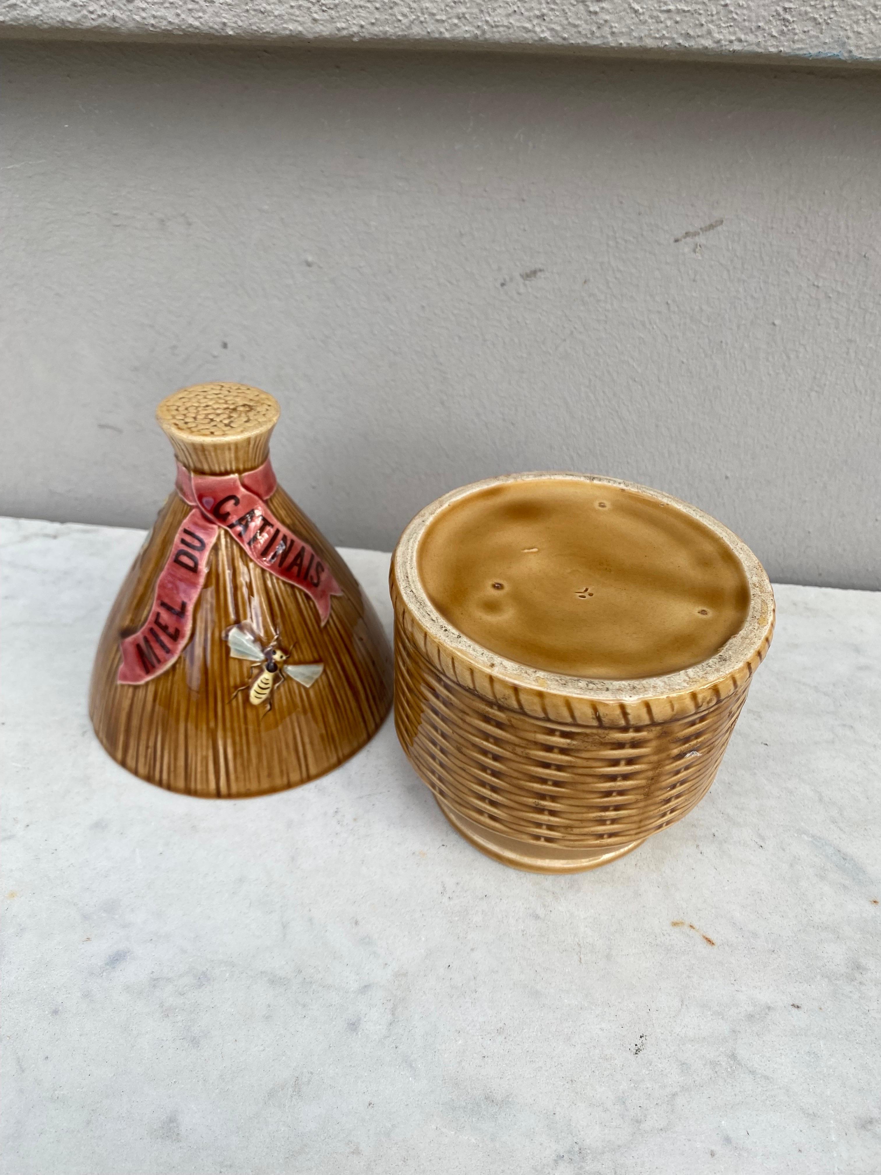 19th Century Majolica Beehive Honey Pot Luneville 1