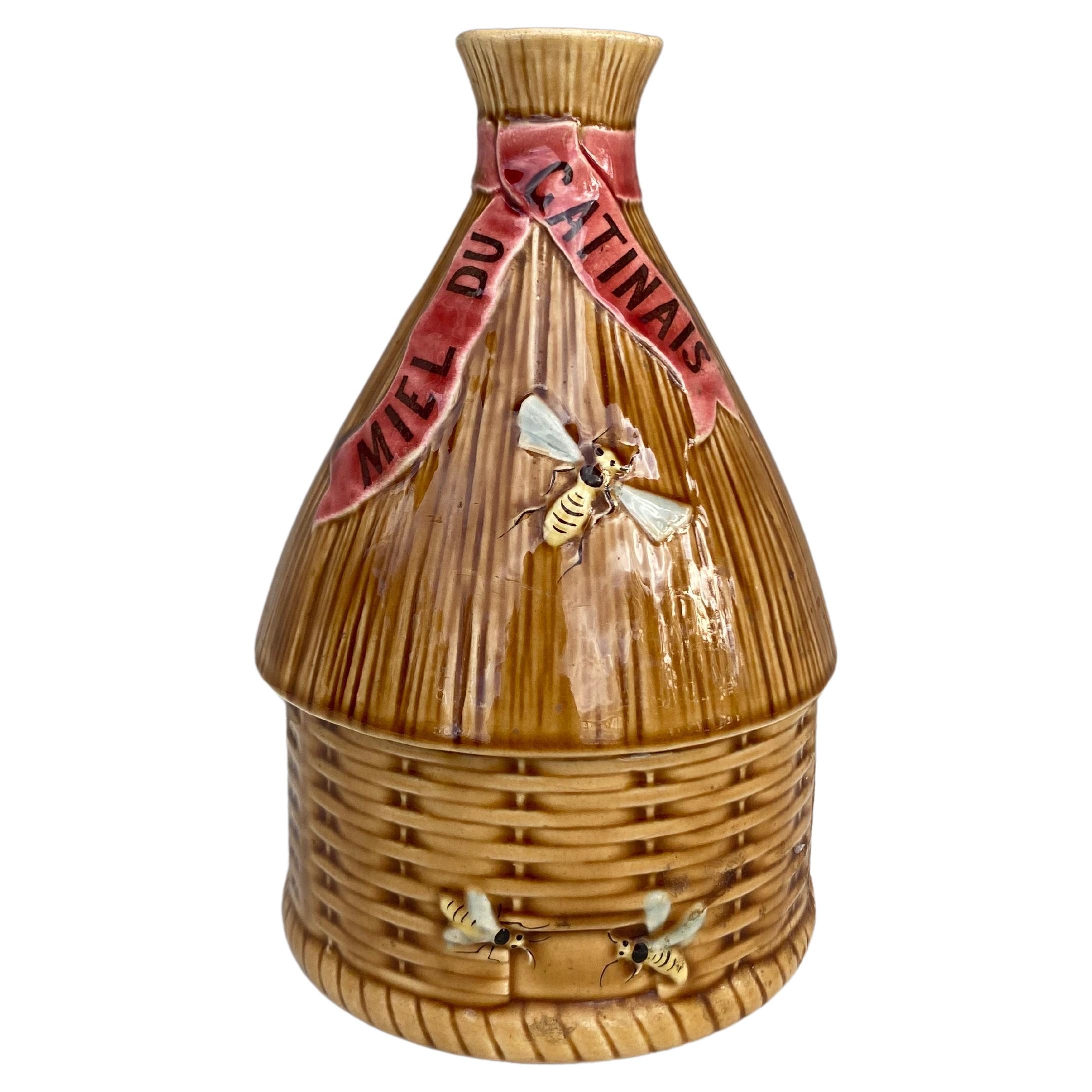 19th Century Majolica Beehive Honey Pot Luneville