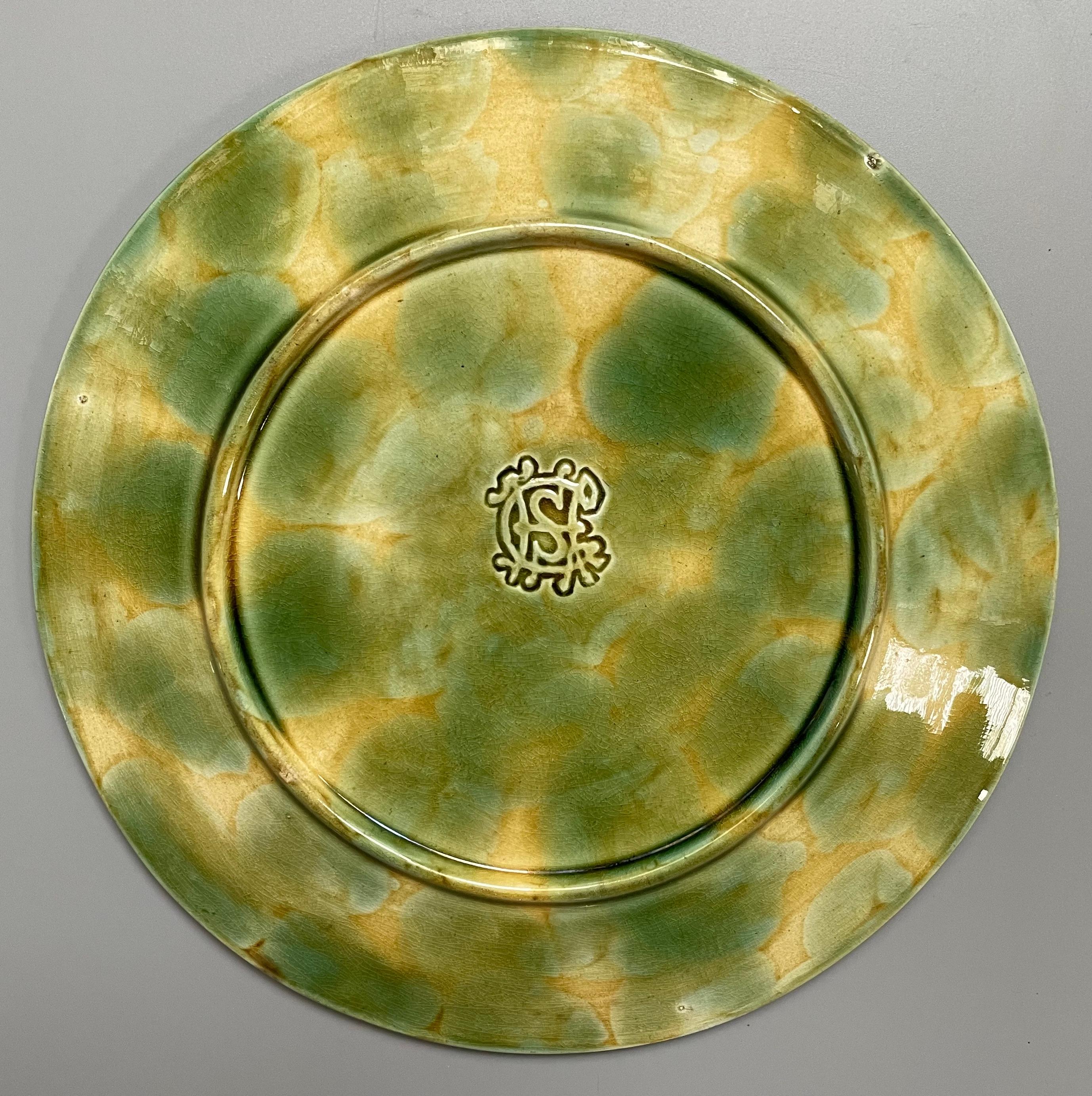 Beaux Arts 19th Century Majolica Begonia Leaf Plate For Sale