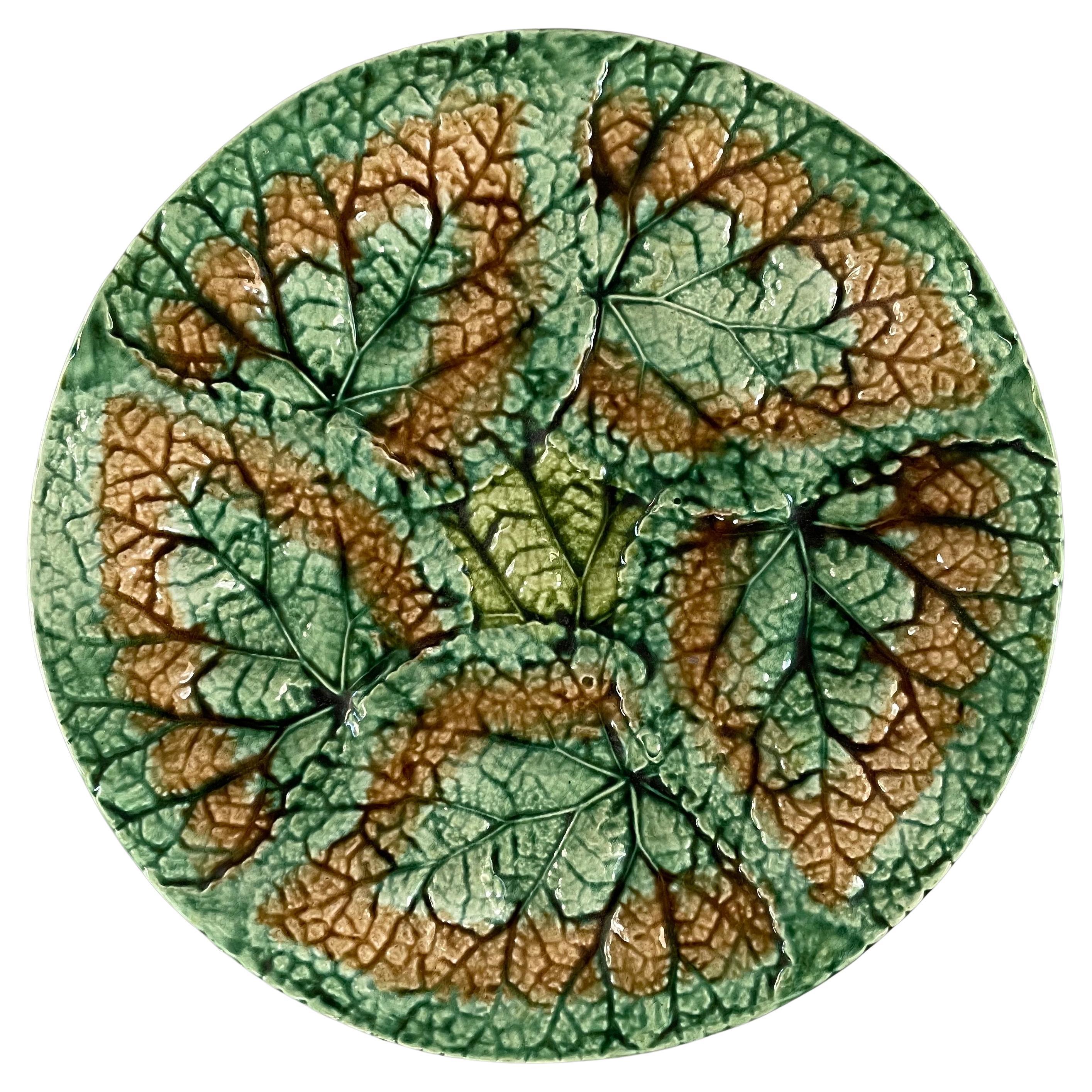 19th Century Majolica Begonia Leaf Plate For Sale