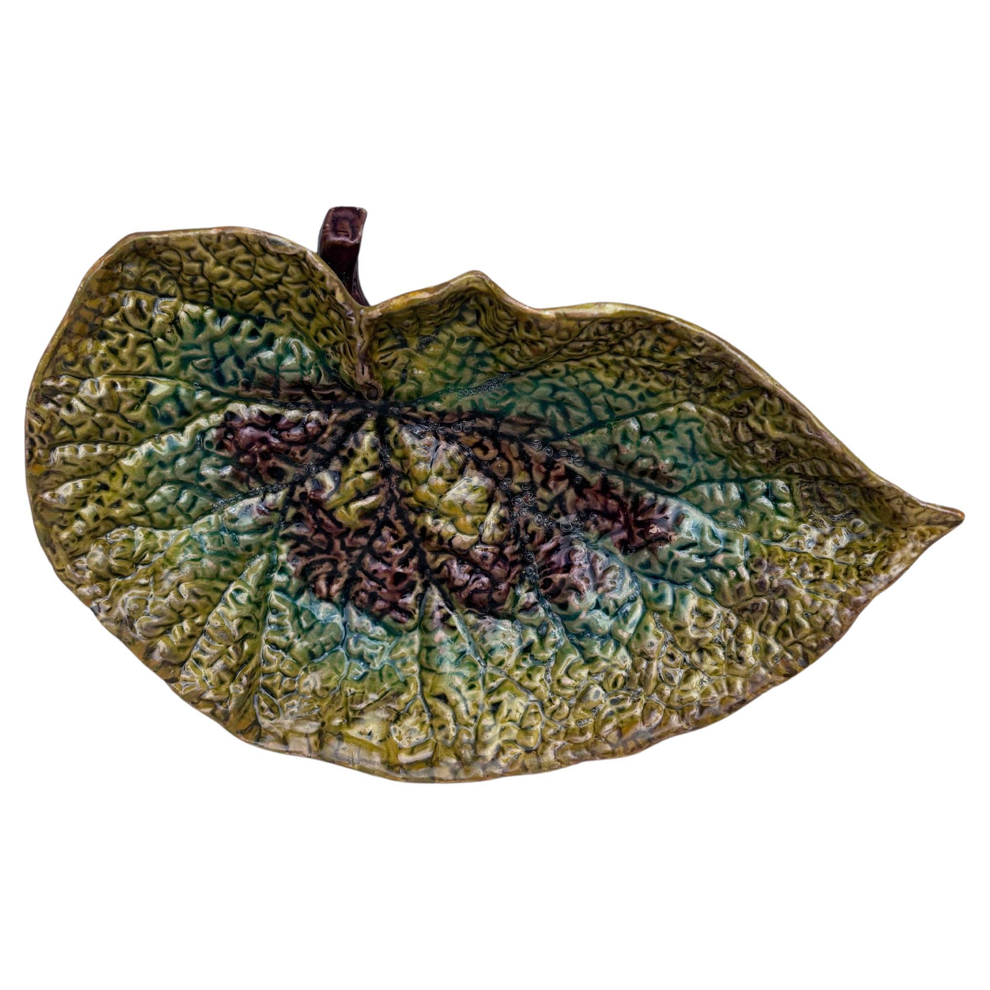 19th Century Majolica Begonia Leaf Wilhelm Schiller & Son Vide-Poche
