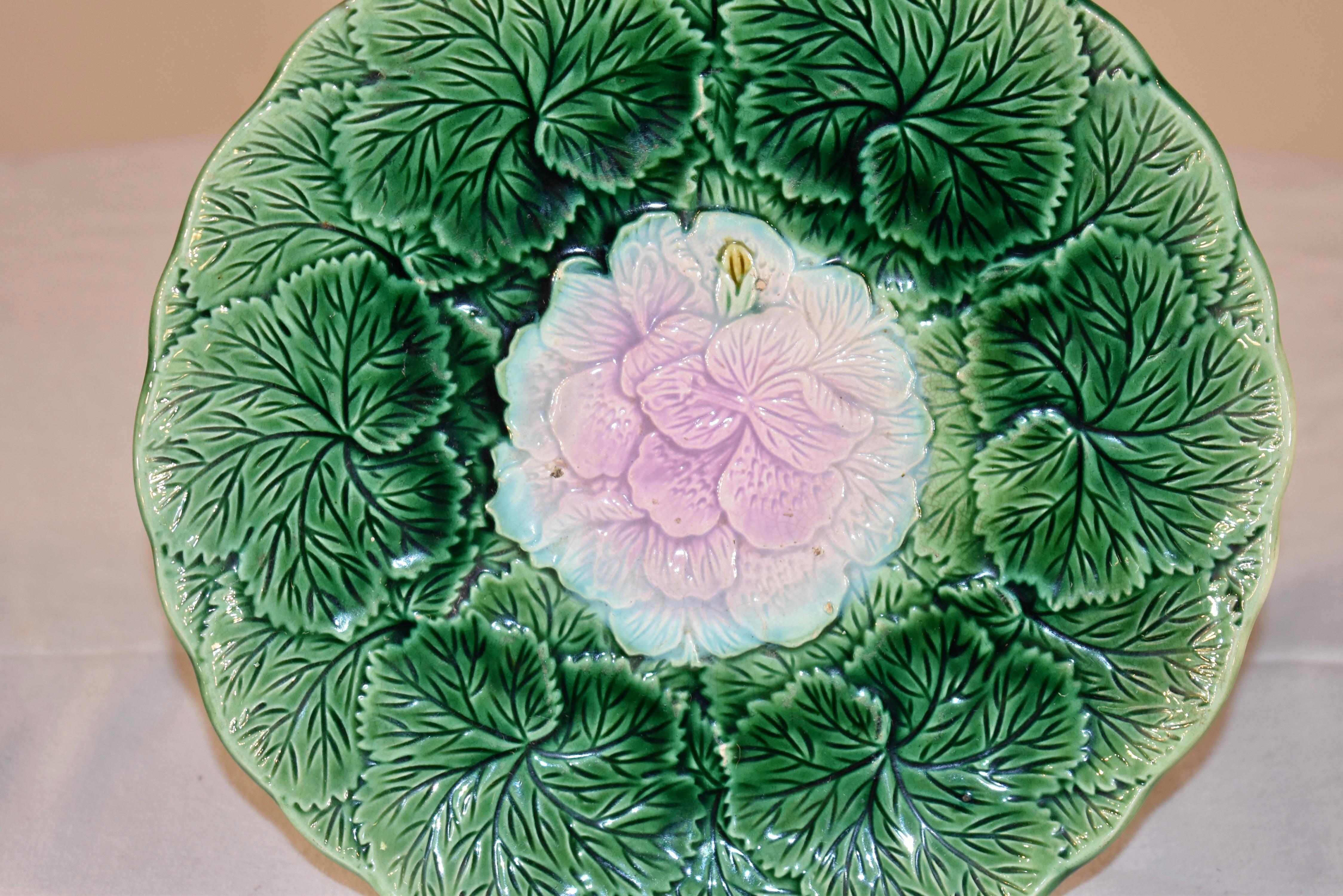 Glazed 19th Century Majolica Begonia Plate