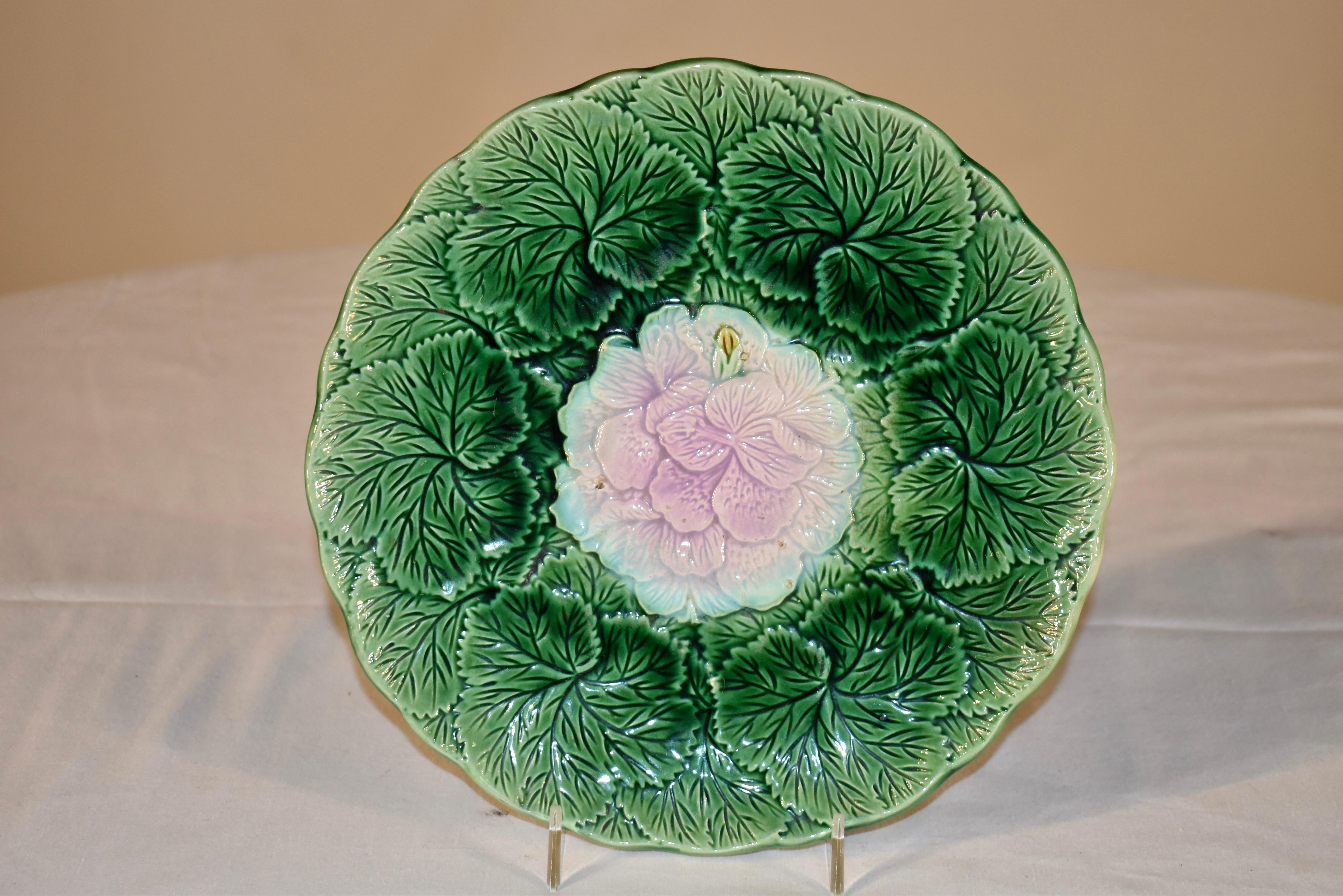 19th Century Majolica Begonia Plate In Good Condition In High Point, NC