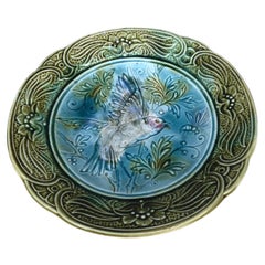 19th Century Majolica Bird & Bee Plate Wasmuel