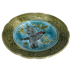 19th Century Majolica Bird & Bee Plate Wasmuel