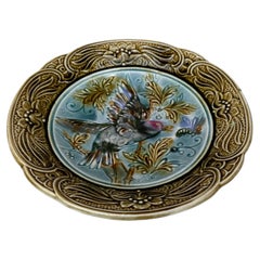 19th Century Majolica Bird & Bee Plate Wasmuel