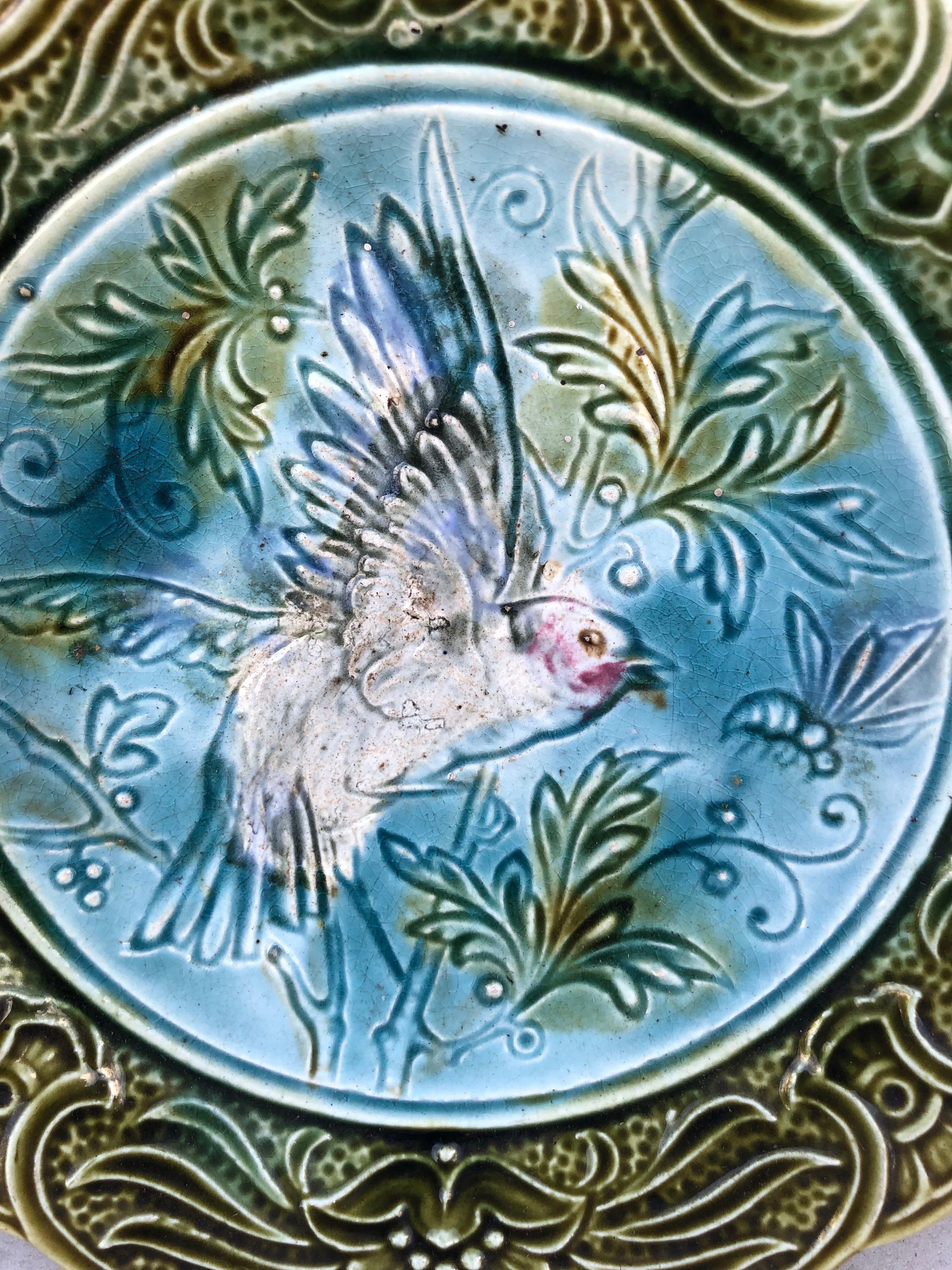Belgian 19th Century Majolica Bird & Bee Plate Wasmuel