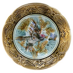 19th Century Majolica Bird & Bee Plate Wasmuel