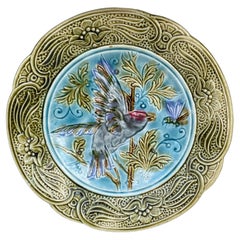 19th Century Majolica Bird & Bee Plate Wasmuel