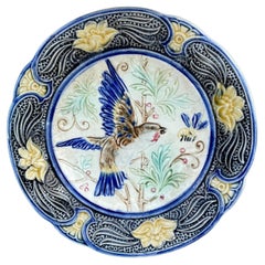 19th Century Majolica Bird & Bee Plate Wasmuel