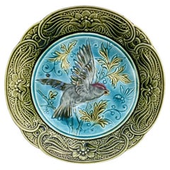 Antique 19th Century Majolica Bird & Bee Plate Wasmuel