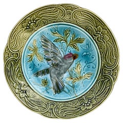 Antique 19th Century Majolica Bird & Bee Plate Wasmuel