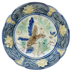 19th Century Majolica Bird 
Bee Plate Wasmuel